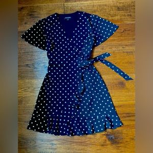 Banana Republic. Wrap, A-line dress. Size 2. Black and white polka-dot.